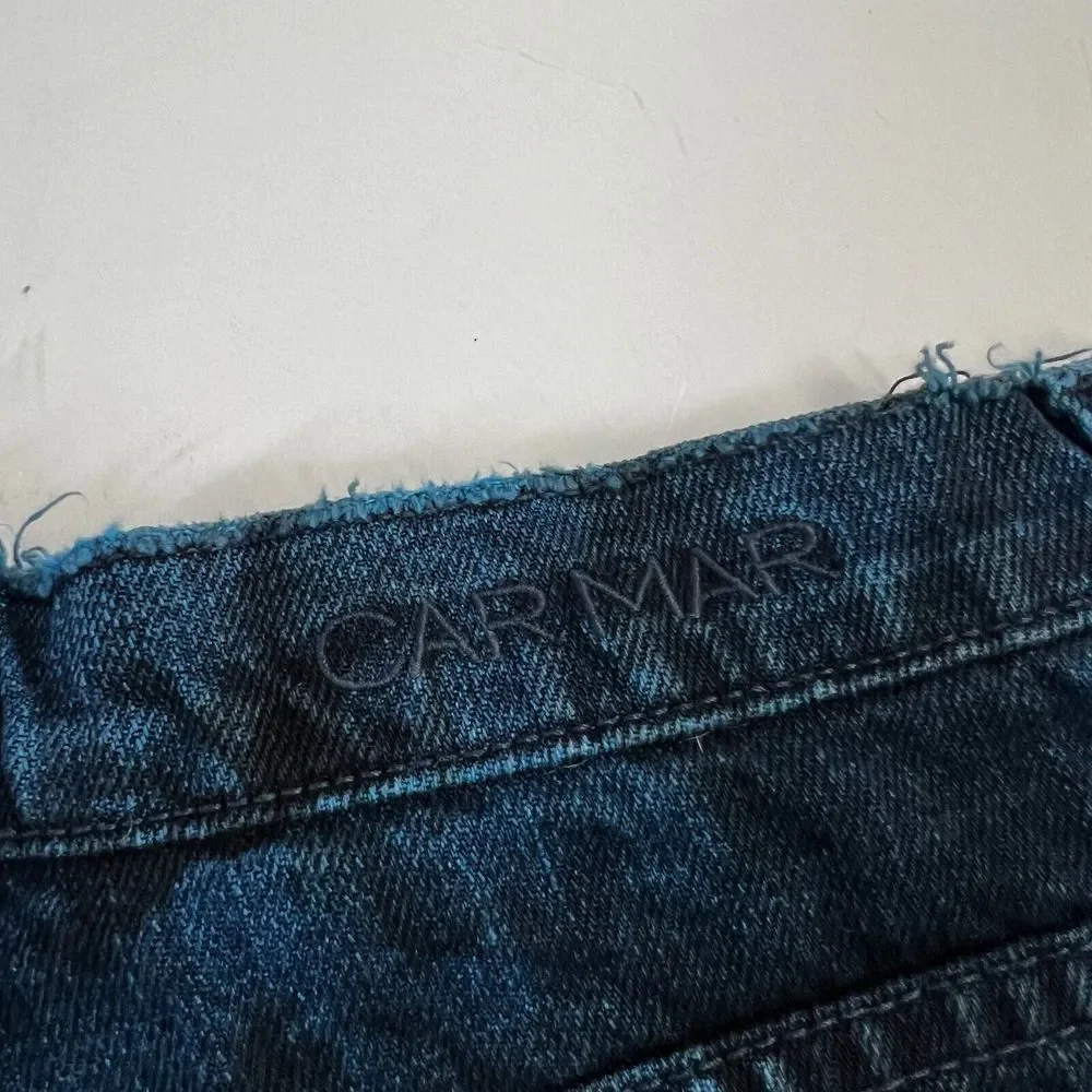 CARMAR Blue Black Tie Dye Cut Off Shorts Size 28 Jean Denim Acid Wash Distressed